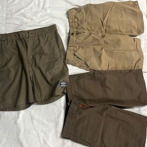 3 cargo shorts tan, dark brown, grey brown
